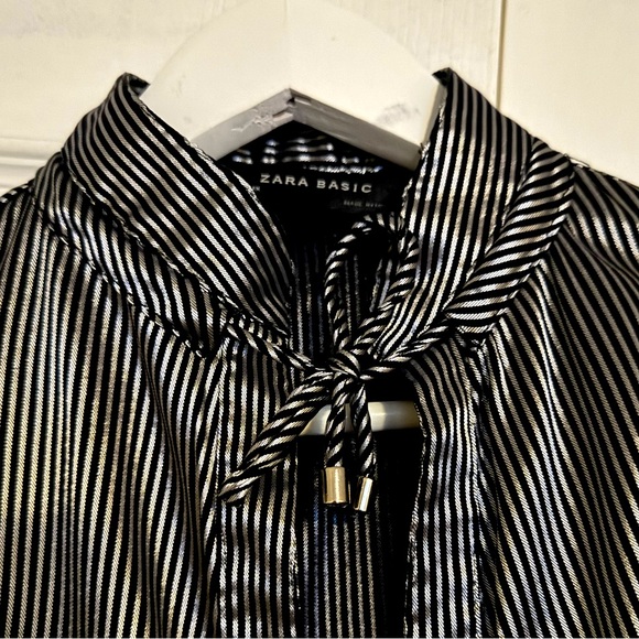 Vintage Silver + Black Zara Pinstripe Satin Blouse - Picture 3 of 3